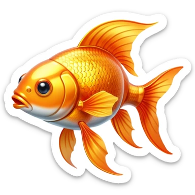 goldfish with realistic head and upper body, mechanical glowing fins and tail sticker