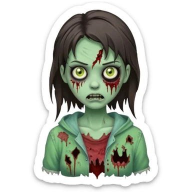 brunette zombie girl, horror zombie green sticker