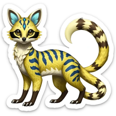 Rare realistic shiny warm-colored lush tropical exotic cute epic pretty beautiful handsome gorgeous aesthetic colorful vibrant Vernid-Protogen-Primagen-Wickerbeast-Genet-Trico-species-Fakemon-hybrid-creature by LiLaiRa, beautiful intricate markings, full body sticker