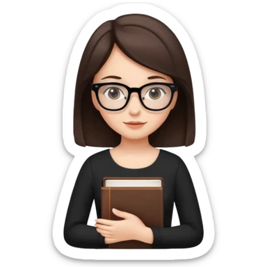 a cute brunette girl in a black dress wearing glasses  with two hands  sticker