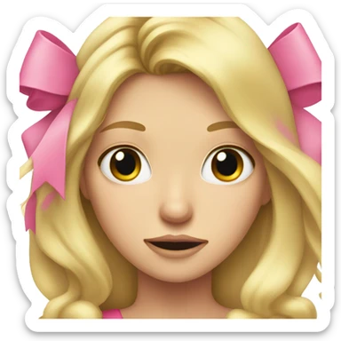 long, blonde hair pretty girl mad with a pink bow in her head sticker