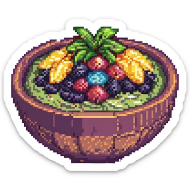 acai bowl icon, pixel art style, retro, bright colors, simple background sticker