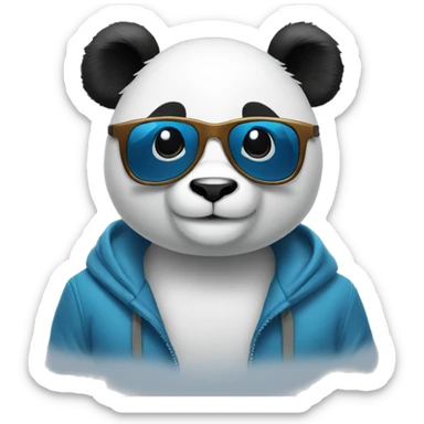 smiling mid-aged panda designer with blue cool glasses sticker