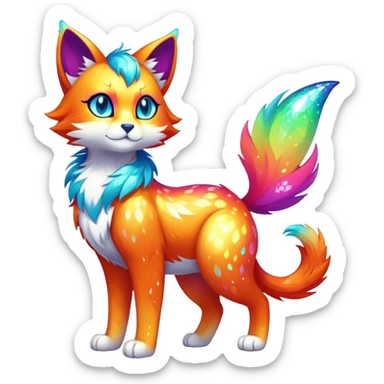 Vibrant multicolored Falvie-Fionbri-creature-sparkle-feline-fursona, full body sticker