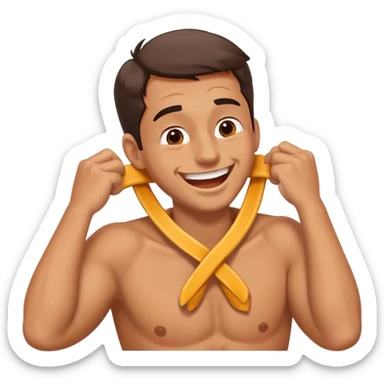 Guy holding his neck criss cross laughing  sticker