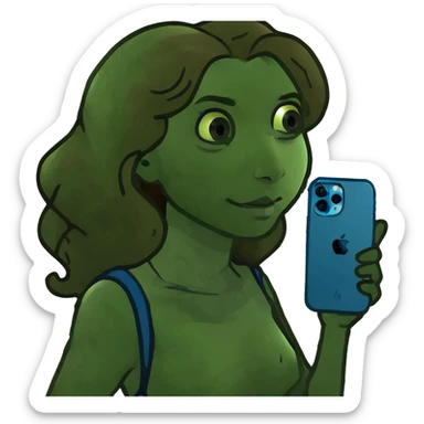 Women with brown long curls with IPhone 13 blue  sticker