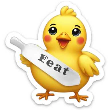 yellow chicken with bib that says Let's Eat! sticker
