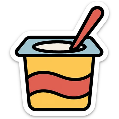 yogurt container with a spoon sticking out, clean design, minimalistic sticker