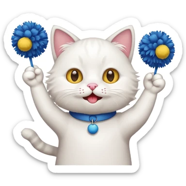 cheerleading white cat with pom pom sticker