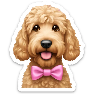 Goldendoodle with pink bows sticker