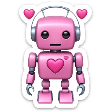 cute pink robot with hearts pink sticker