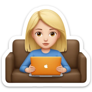 A girl is lying on the couch with a laptop, working sticker