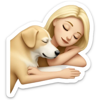 Blonde white girl sleeping with a beige dog sticker
