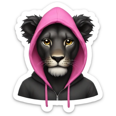 Black lion wearing a pink hoodie  sticker
