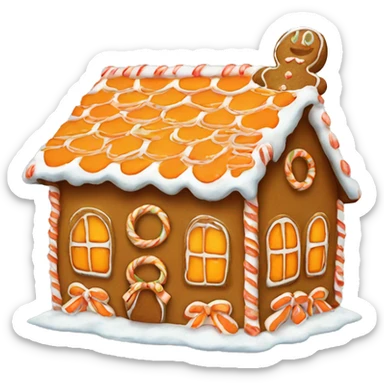 Gingerbread house with a orange bow  sticker
