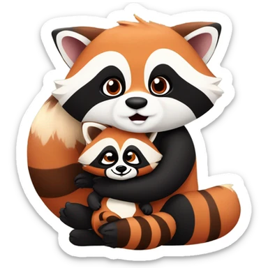 One male raccoon hugging a female red panda buying a home sticker