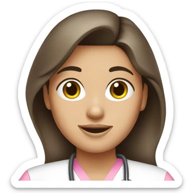 Pretty brunette nurse in pink scrubs sticker