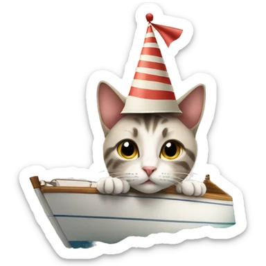 cat wearing a birthday hat on a sailboat sticker