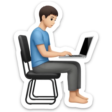 Minimalistic flat vector icon, iOS style, thin black contour on white background. Person silhouette sitting with a laptop, code brackets <> on the screen. Clean, no te sticker