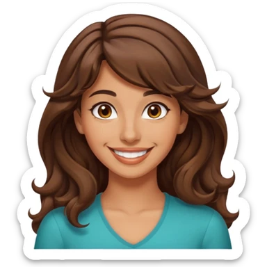 30 yr old middle eastern woman wavy brown hair side bangs big smile tanned skin brown eyes sticker
