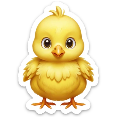 Cinematic Noble Yellow Baby Chicken Portrait Emoji, Poised and regal, with a tiny, fluffy build and a vibrant, well-groomed bright yellow downy coat, deep-set soulful beady eyes, Simplified yet sharp and sophisticated features, highly detailed, glowing with a soft, dignified glow, high shine, intelligent and charming, stylized with an air of youthful elegance, focused and attentive, soft glowing outline, capturing the essence of a watchful and confident little chick, so majestic it feels as though it could peep out of the screen with effortless authority! sticker