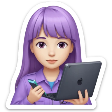 lilac girl with long hair and bangs worker and acessories with a pc worten sticker