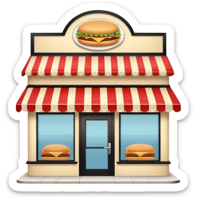 front of fast food building with awning, windows, and a glass door in the center. The building is a creme color with no decorations sticker