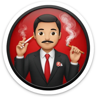 Draw a no smoking sign. Next to it, there is a man in a suit smoking a cigar. sticker