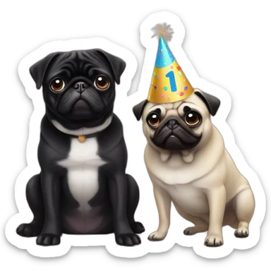 pug and black pug wearing birthday hat sticker