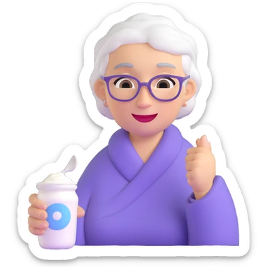 grandmother offering yogurt sticker