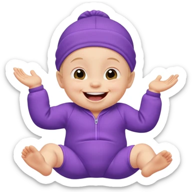 A baby wearing a purple onesie, laughing joyfully. sticker