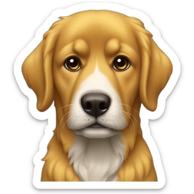 Una pareja acompañada de un perro grande peludo amarillo sticker