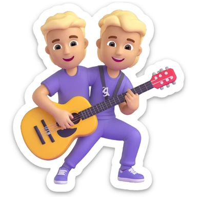 Justin Bieber as a 3D emoji, smiling, with signature hair, holding a guitar sticker