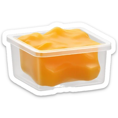 yellow ish orange wax substance in small clear container sticker