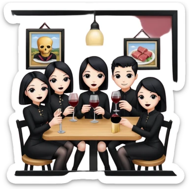 goth artists enjoying wine Party at a french SPAM meat cafe LANDSCAPE  sticker
