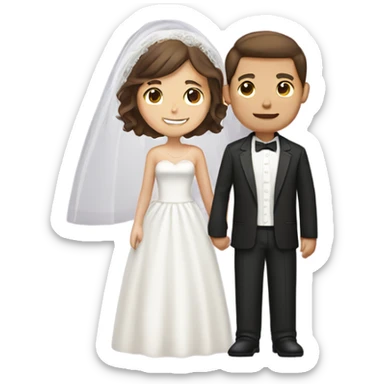 wedding couple, women have short brown hair and groom have also brown hair. They are getting married in church  sticker