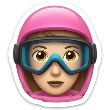 a woman with a scuba diver gear. pink scuba diver mask, with blues eyes inside. brown largue and straight hair sticker