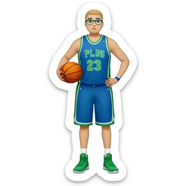 Full Body white plus size male basketball player wearing glasses wearing blue green uniform sticker