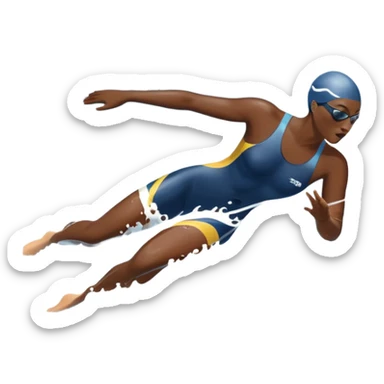 An icon featuring a swimmer in mid-stroke, cutting through the water with a strong, fluid motion. The design includes ripples around the swimmer’s body and a pool lane line in the background, symbolizing speed and technique in swimming. Transparent background highlights the grace sticker