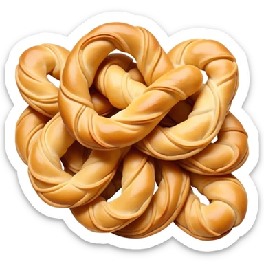 Tianjin Fried Dough Twist Mahua twisted crispy pastry, simplified emoji style with bold outlines and bright colors, cartoon style traditional Chinese fried snack sticker