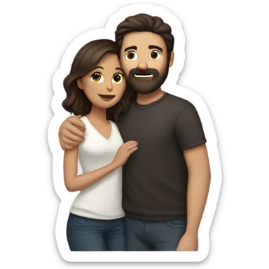 Dark haired white man with beard hugging beautiful woman with medium tan/brown skin and short dark brown hair  sticker