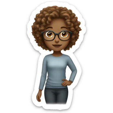 One girl with curly light brown hair, brown eyes and round glasses  sticker