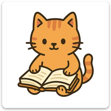flat toon style red cat reading a book sticker