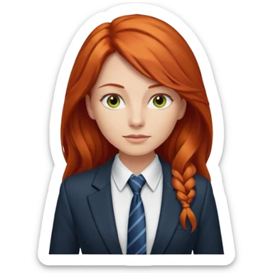 long red haired woman with tie, t-shirt and blazer sticker