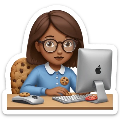 cookie clicker addict girl at computer mexican sticker