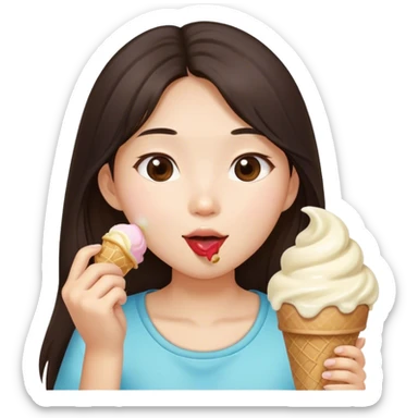 Long hair Asian brunette girl ice cream  sticker