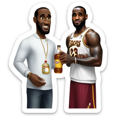 P Diddy holding baby oil with LeBron James  sticker