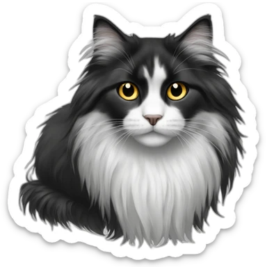 A domestic long hair chat with white and black furr sticker