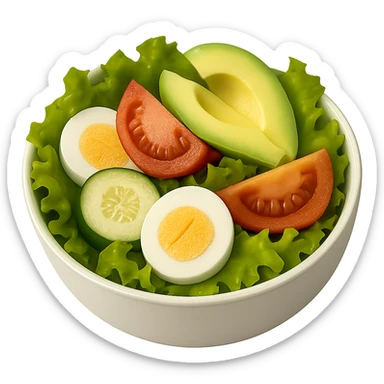 Add sliced boiled egg to the salad, keeping the style clean and simple with no background. sticker