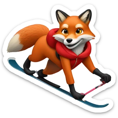 red fox skiing with cool red style sticker